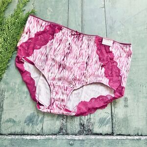 NWT Cacique Pink White Cotton Full Brief‎ Panties 18/20 Lace Trim
